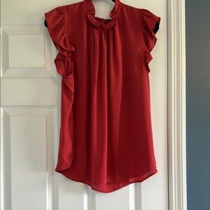 NWT LOFT Red Sleeveless Ruffled Blouse